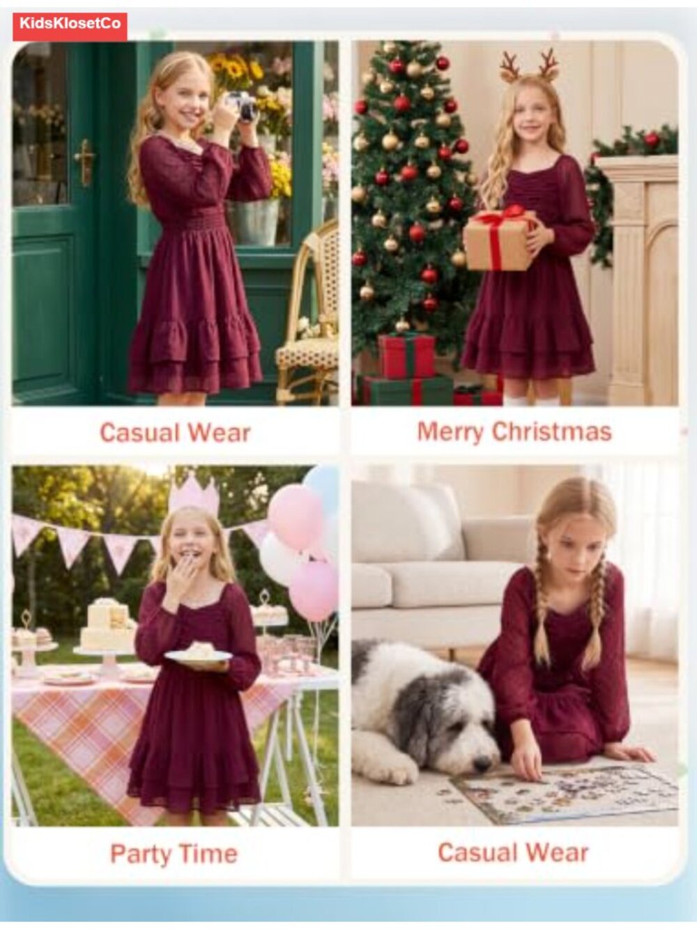 Girls Swiss Dot Chiffon Dress Long Sleeve A-Line Ruffle Casual Party - Picture 4 of 6